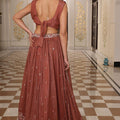 Trendy Brown Embroidered Georgette Lehenga Choli with Dupatta for Wedding