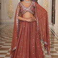 Trendy Brown Embroidered Georgette Lehenga Choli with Dupatta for Wedding