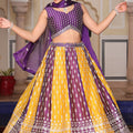 Impressive Purple and Yellow Embroidered Silk Lehenga Choli with Dupatta for Festive Occasion