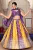Impressive Purple and Yellow Embroidered Silk Lehenga Choli with Dupatta for Festive Occasion
