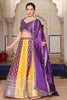 Impressive Purple and Yellow Embroidered Silk Lehenga Choli with Dupatta for Festive Occasion