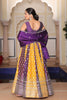Impressive Purple and Yellow Embroidered Silk Lehenga Choli with Dupatta for Festive Occasion
