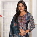 Elegant Navy Blue Printed Chanderi Salwar Suit with Matching Dupatta