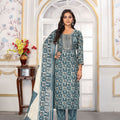 Stylish Rama Green Printed Rayon Salwar Suit with Matching Dupatta