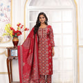 Graceful Red Printed Chanderi Salwar Suit with Matching Dupatta
