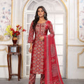 Graceful Red Printed Chanderi iSalwar Suit with Matching Dupatta