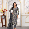 Stunning Black Floral Printed Chanderi Salwar Suit with Matching Dupatta