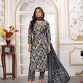 Stunning Black Floral Printed Chanderi Salwar Suit with Matching Dupatta