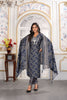 Charming Navy Blue Printed Chanderi Salwar Suit with Embroidered V-Neck and Matching Dupatta