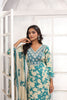 Cool Sea Green Printed Rayon Salwar Suit with Embroidered V-Neck and Matching Dupatta