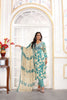 Cool Sea Green Printed Chanderi Salwar Suit with Embroidered V-Neck and Matching Dupatta