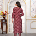 Elegant Maroon Printed Chanderi Salwar Suit with Embroidered V-Neck and Matching Dupatta