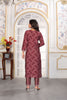 Elegant Maroon Printed Chanderi Salwar Suit with Embroidered V-Neck and Matching Dupatta