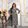 Trendy Black and Floral Printed Chanderi Salwar Suit with Matching Dupatta