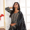 Trendy Black and Floral Printed Chanderi Salwar Suit with Matching Dupatta