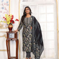 Trendy Black and Floral Printed Chanderi Salwar Suit with Matching Dupatta