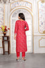 Gorgeous Red Printed Rayon Salwar Suit with Embroidered V-Neck and Matching Dupatta