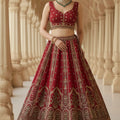 Majestic Red Gadhwal Silk Embroidered Bridal Lehenga Choli with Zari Work and Net Dupatta