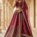 Royal Dark Pink Gadhwal Silk Embroidered Bridal Lehenga Choli with Zari and Sequins Work Dupatta