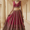 Royal Dark Pink Gadhwal Silk Embroidered Bridal Lehenga Choli with Zari and Sequins Work Dupatta