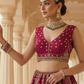 Royal Dark Pink Gadhwal Silk Embroidered Bridal Lehenga Choli with Zari and Sequins Work Dupatta