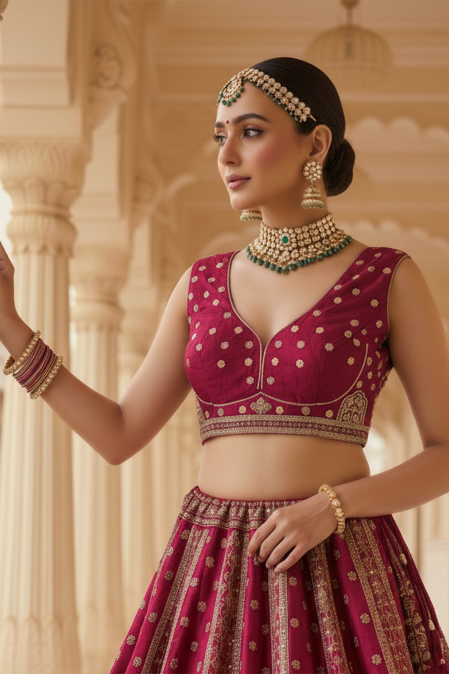 Royal Dark Pink Gadhwal Silk Embroidered Bridal Lehenga Choli with Zari and Sequins Work Dupatta