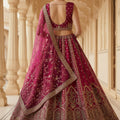 Royal Dark Pink Gadhwal Silk Embroidered Bridal Lehenga Choli with Zari and Sequins Work Dupatta