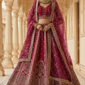 Royal Dark Pink Silk Embroidered Bridal Lehenga Choli with Zari and Sequins Work Dupatta