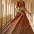 Elegant Rust Orange Gadhwal Silk Embroidered Bridal Lehenga Choli with Zari and Sequins Work Dupatta