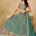Elegant Sea Green Georgette Lehenga Choli with Floral Zari Work and Matching Dupatta for Wedding