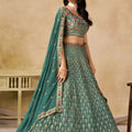 Elegant Sea Green Georgette Lehenga Choli with Floral Zari Work and Matching Dupatta for Wedding