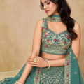 Elegant Sea Green Georgette Lehenga Choli with Floral Zari Work and Matching Dupatta for Wedding