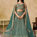 Elegant Sea Green Georgette Lehenga Choli with Floral Zari Work and Matching Dupatta for Wedding