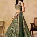 Stylish Dark Green Georgette Lehenga Choli with Floral Zari Embroidery and Matching Dupatta for Wedding