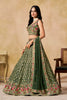 Stylish Dark Green Georgette Lehenga Choli with Floral Zari Embroidery and Matching Dupatta for Wedding