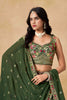 Stylish Dark Green Georgette Lehenga Choli with Floral Zari Embroidery and Matching Dupatta for Wedding