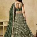Stylish Dark Green Georgette Lehenga Choli with Floral Zari Embroidery and Matching Dupatta for Wedding