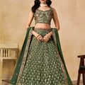 Stylish Green Georgette Lehenga Choli with Floral Zari Embroidery and Matching Dupatta for Wedding