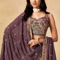 Trendy Purple Georgette Lehenga Choli with Floral Zari Embroidery and Matching Dupatta for Wedding