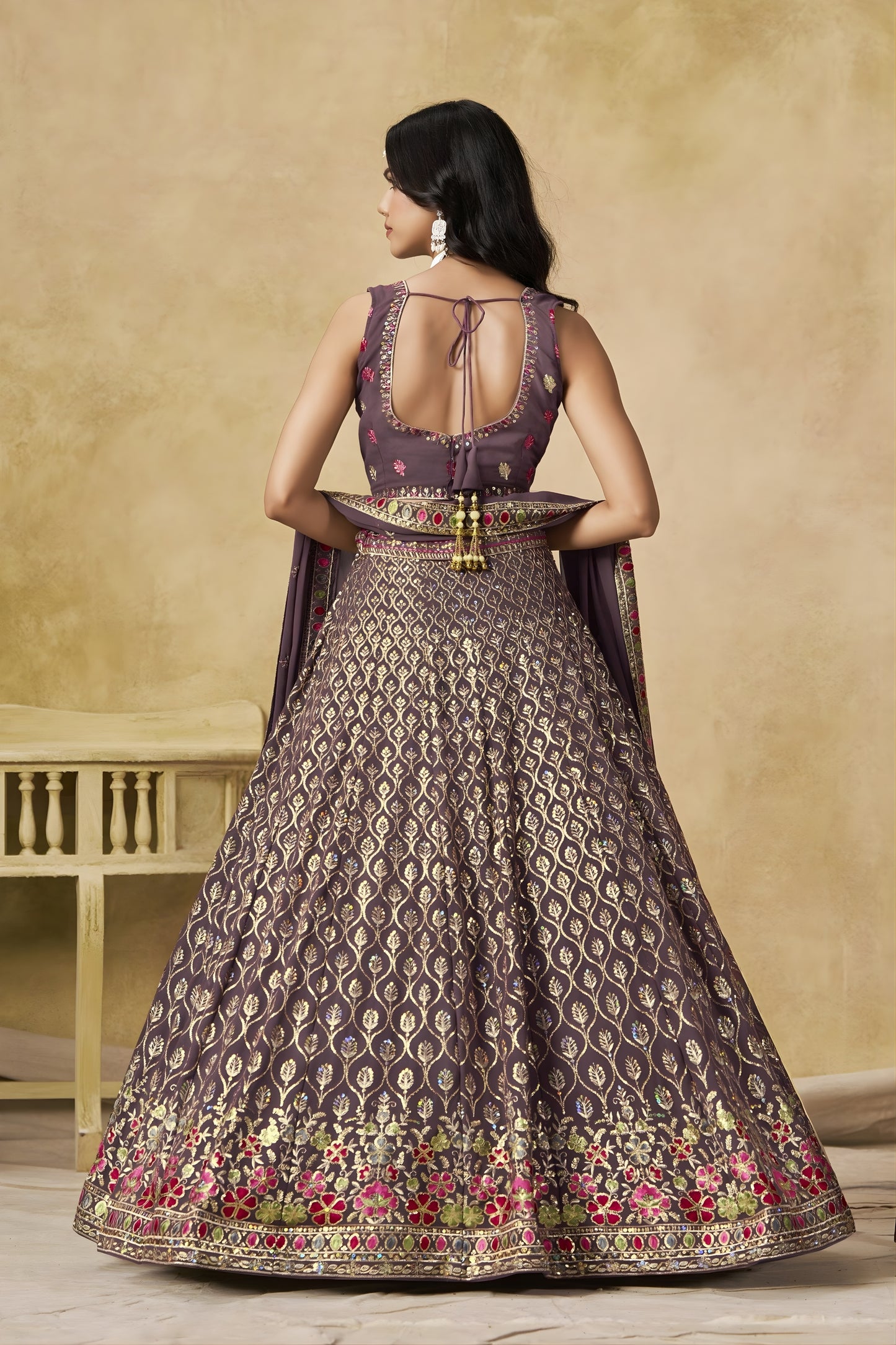 Trendy Purple Georgette Lehenga Choli with Floral Zari Embroidery and Matching Dupatta for Wedding
