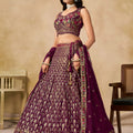 Fancy Maroon Georgette Lehenga Choli with Floral Zari Embroidery and Matching Dupatta for Wedding