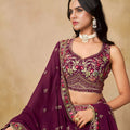 Fancy Maroon Georgette Lehenga Choli with Floral Zari Embroidery and Matching Dupatta for Wedding