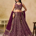Fancy Maroon Georgette Lehenga Choli with Floral Zari Embroidery and Matching Dupatta for Wedding