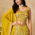 Wonderful Yellow Georgette Lehenga Choli with Floral Zari Embroidery and Matching Dupatta for Wedding
