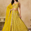 Wonderful Yellow Georgette Lehenga Choli with Floral Zari Embroidery and Matching Dupatta for Wedding (Copy)