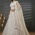 Elegant White Net Embroidered Bridal Lehenga Choli with Dupatta For Wedding
