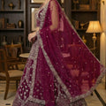 Stylish Burgundy Net Embroidered Bridal Lehenga Choli with Matching Dupatta for Wedding