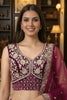 Stylish Burgundy Net Embroidered Bridal Lehenga Choli with Matching Dupatta for Wedding