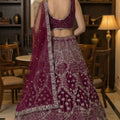 Stylish Burgundy Net Embroidered Bridal Lehenga Choli with Matching Dupatta for Wedding