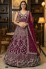Stylish Burgundy Net Embroidered Bridal Lehenga Choli with Matching Dupatta for Wedding